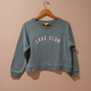 NWOT Marea Lake Club Crewneck Cropped Sweatshirt Pullover Green XS Nautical